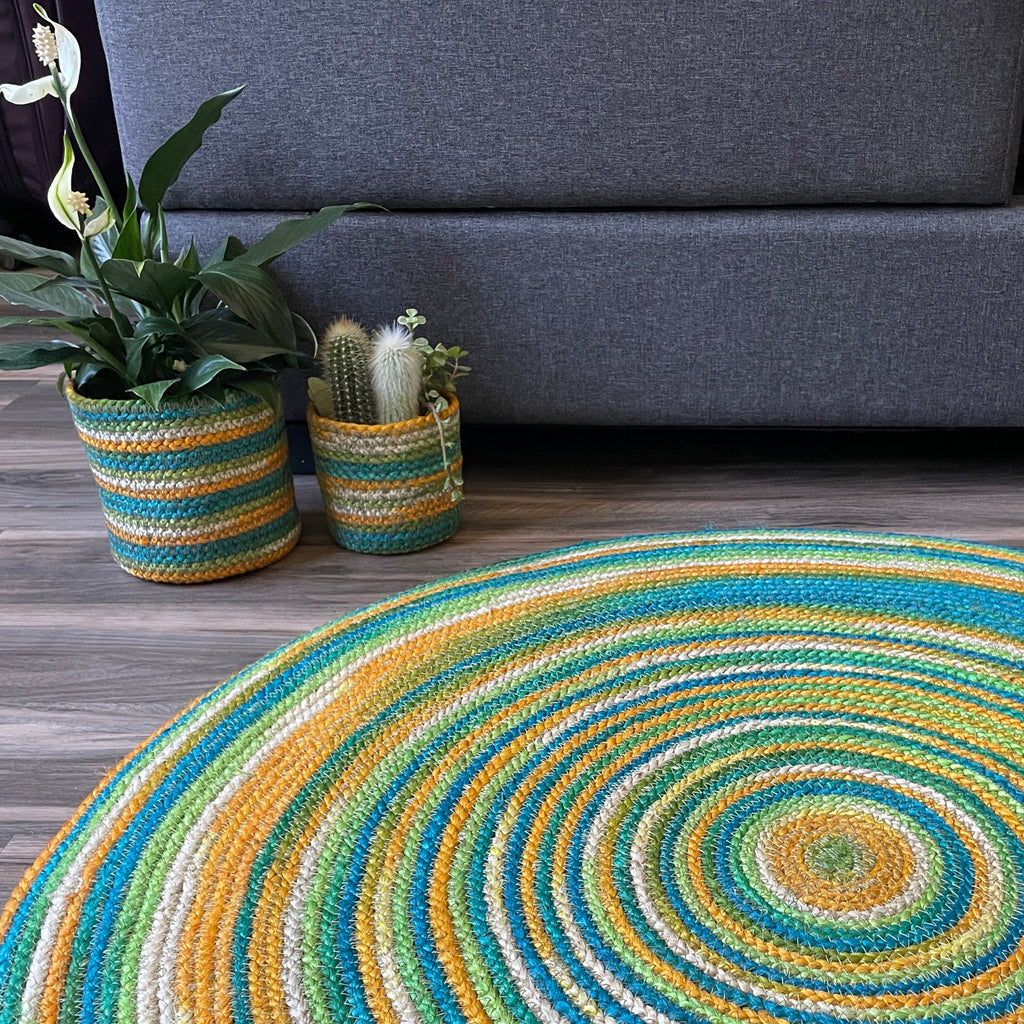Colorful Round Jute Rug – Hand-Braided, Reversible & Eco-Friendly – ETTYL