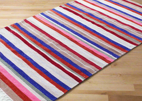 Hand-Loomed Reversible and Foldable Chenille Area Rug – Vibrant Stripes, Timeless Craft | 90% Chenille, 10% Cotton Yarn - ETTYL