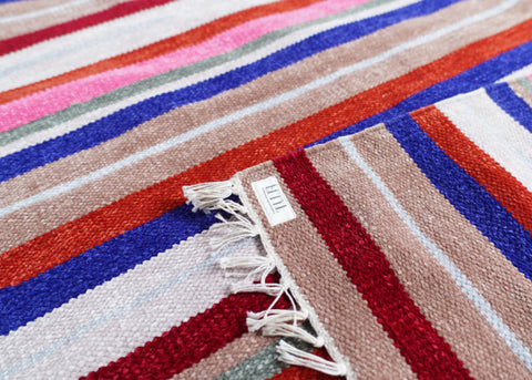 Hand-Loomed Reversible and Foldable Chenille Area Rug – Vibrant Stripes, Timeless Craft | 90% Chenille, 10% Cotton Yarn - ETTYL