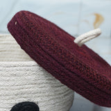 Handcrafted Round Jute Storage Basket with Maroon Lid and Dots - ETTYL