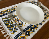 Handloomed Cotton Placemats – Mustard & Black Folkloric Print (Set of 4/6) - ETTYL