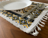 Handloomed Cotton Placemats – Mustard & Black Folkloric Print (Set of 4/6) - ETTYL