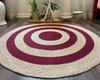Round Jute Rug – Red & Natural Striped Handwoven Boho Mat
