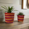 Set of 3 Hand-Braided Jute Planters with Plastic Liners – Vibrant Multicolor Baskets - ETTYL