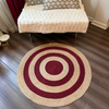 Round Jute Rug – Red & Natural Striped Handwoven Boho Mat