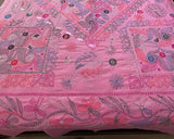 Hand Embroidered Pink Cotton Bedspread Set with Pillow Covers - ETTYL
