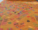 Hand Embroidered Orange-Gold Cotton Bedspread with Pillow Covers - ETTYL