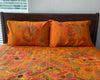 Hand Embroidered Orange-Gold Cotton Bedspread with Pillow Covers - ETTYL