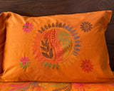 Hand Embroidered Orange-Gold Cotton Bedspread with Pillow Covers - ETTYL