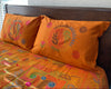 Hand Embroidered Orange-Gold Cotton Bedspread with Pillow Covers - ETTYL