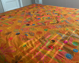 Hand Embroidered Orange-Gold Cotton Bedspread with Pillow Covers - ETTYL