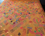 Hand Embroidered Orange-Gold Cotton Bedspread with Pillow Covers - ETTYL