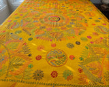 Hand-Embroidered Yellow Cotton Bedspread Set with Kantha Stitching - ETTYL