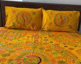 Hand-Embroidered Yellow Cotton Bedspread Set with Kantha Stitching - ETTYL