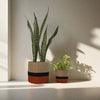 Set of 3 Hand-Braided Jute Planters with Plastic Liners – Bold Black & Terracotta Stripe Design - ETTYL
