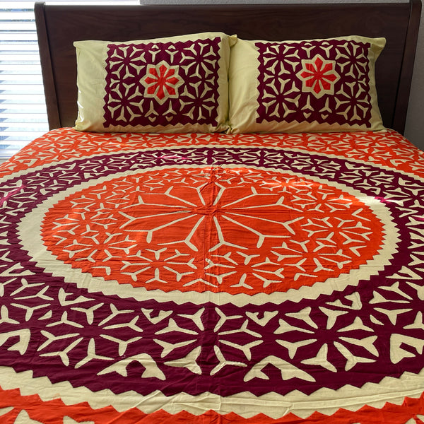 Vibrant Appliquéd Cotton Bedspread Set – Handmade & Vegan