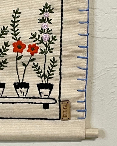 Hand-Embroidered Floral Wall Hanging – Botanical Canvas Decor