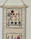 Hand-Embroidered Floral Wall Hanging – Botanical Canvas Decor - ETTYL