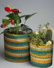 Set of 3 Hand-Braided Jute Planters – Green, Teal, Mustard, Beige