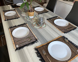 Rustic Jute Cotton Placemats – Handloomed Table Mats with Fringe, Set of 4 or 6