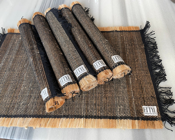 Rustic Jute Cotton Placemats – Handloomed Table Mats with Fringe, Set of 4 or 6