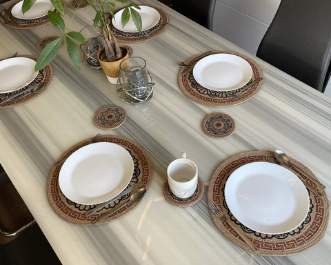 Hand-Braided Jute Table Mats & Coasters – Mandala Design (Set of 4/6) - ETTYL