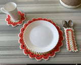 Handmade Crochet Table Placemat Set – Boho Cotton Dining Decor in Orange, White & Beige - ETTYL