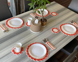 Handmade Crochet Table Placemat Set – Boho Cotton Dining Decor in Orange, White & Beige - ETTYL
