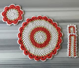Handmade Crochet Table Placemat Set – Boho Cotton Dining Decor in Orange, White & Beige