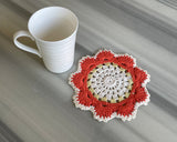 Handmade Crochet Table Placemat Set – Boho Cotton Dining Decor in Orange, White & Beige - ETTYL