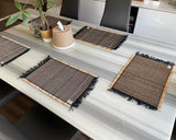 Rustic Jute Cotton Placemats – Handloomed Table Mats with Fringe, Set of 4 or 6