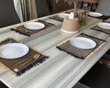 Rustic Jute Cotton Placemats – Handloomed Table Mats with Fringe, Set of 4 or 6