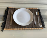 Rustic Jute Cotton Placemats – Handloomed Table Mats with Fringe, Set of 4 or 6
