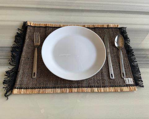 Rustic Jute Cotton Placemats – Handloomed Table Mats with Fringe, Set of 4 or 6
