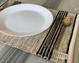 Handloomed Jute-Cotton Placemats – Beige with Black Stripes (Set of 4/6) - ETTYL