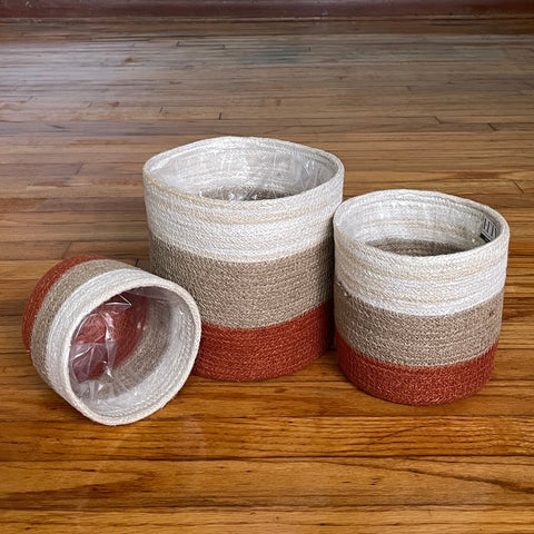 Set of 3 Hand-Braided Jute Planters – Terracotta-Inspired Tones