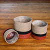 Set of 3 Jute Planters – Beige, Black & Terracotta Color-Block Design