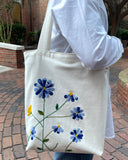 Blue Flowers Tote – Hand-Embroidered, Waterproof & Eco-Friendly