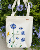 Blue Flowers Tote – Hand-Embroidered, Waterproof & Eco-Friendly