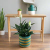 Set of 3 Hand-Braided Jute Planters – Green, Teal, Mustard, Beige