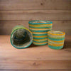 Set of 3 Hand-Braided Jute Planters – Green, Teal, Mustard, Beige
