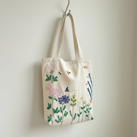 Flowers & Bees Tote – Hand-Embroidered, Waterproof & Eco-Friendly - ETTYL