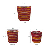Set of 3 Hand-Braided Jute Planters with Plastic Liners – Vibrant Multicolor Baskets - ETTYL