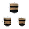 Set of 3 Hand-Braided Jute Planters with Plastic Liners – Classic Black & Natural Striped Design for Bold, Modern Styling - ETTYL