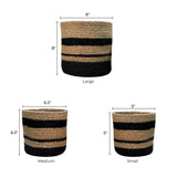 Set of 3 Hand-Braided Jute Planters with Plastic Liners – Classic Black & Natural Striped Design for Bold, Modern Styling - ETTYL