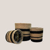 Set of 3 Hand-Braided Jute Planters with Plastic Liners – Classic Black & Natural Striped Design for Bold, Modern Styling - ETTYL