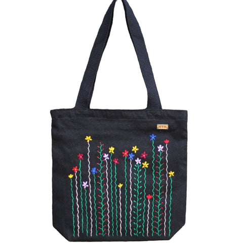 Beauty & Black Wildflower Bloom Tote – Waterproof & Zipper Closure