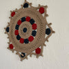 Handmade Jute Wall Art – Beige, Red & Navy Mandala Design