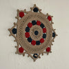 Handmade Jute Wall Art – Beige, Red & Navy Mandala Design