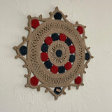 Handmade Jute Wall Art – Beige, Red & Navy Mandala Design